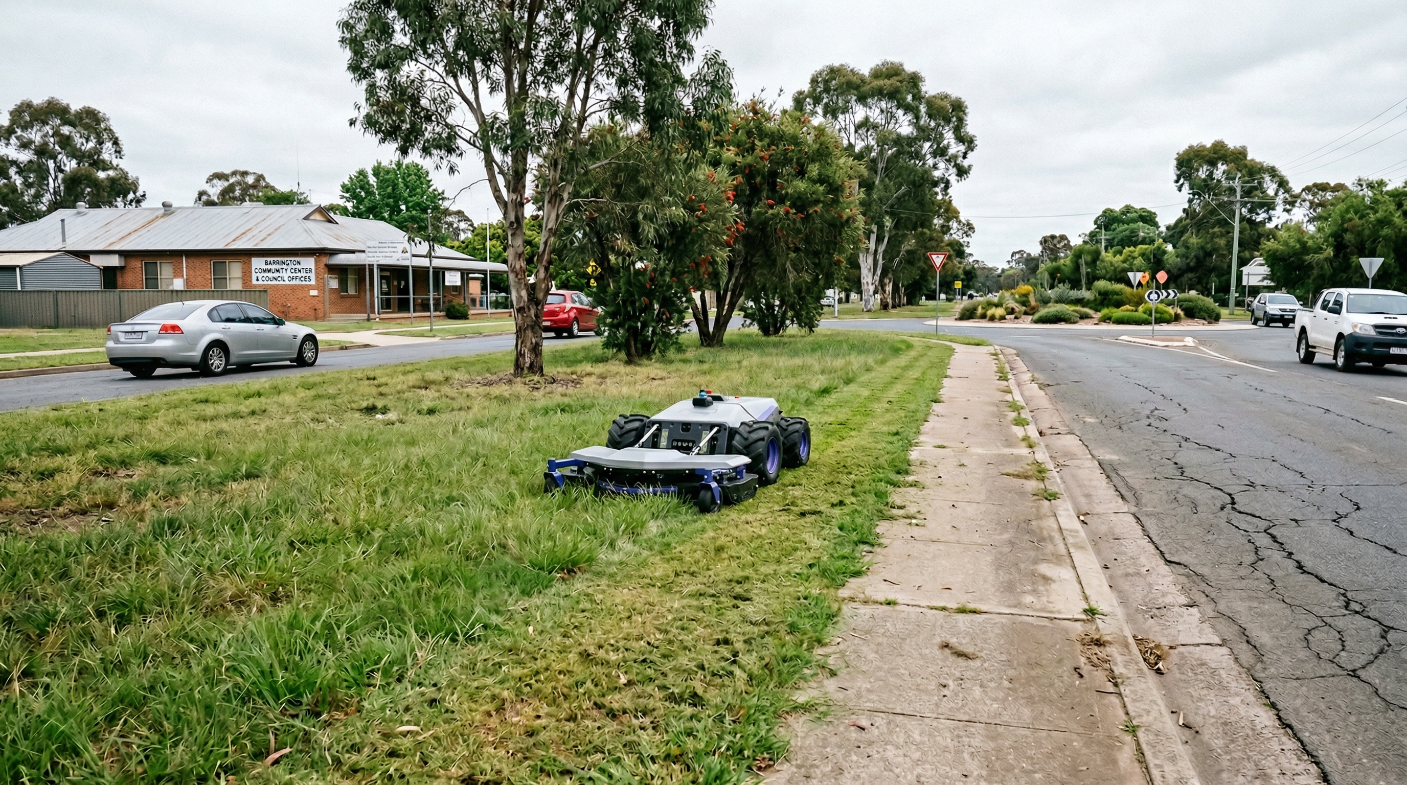 PANDAG G1 mowing council road verge near community centre