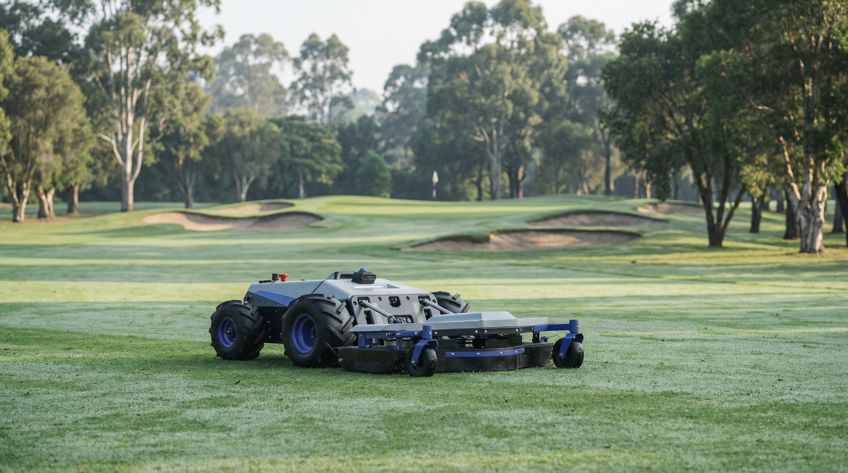 PANDAG G1 autonomous commercial mower close-up on operational grounds