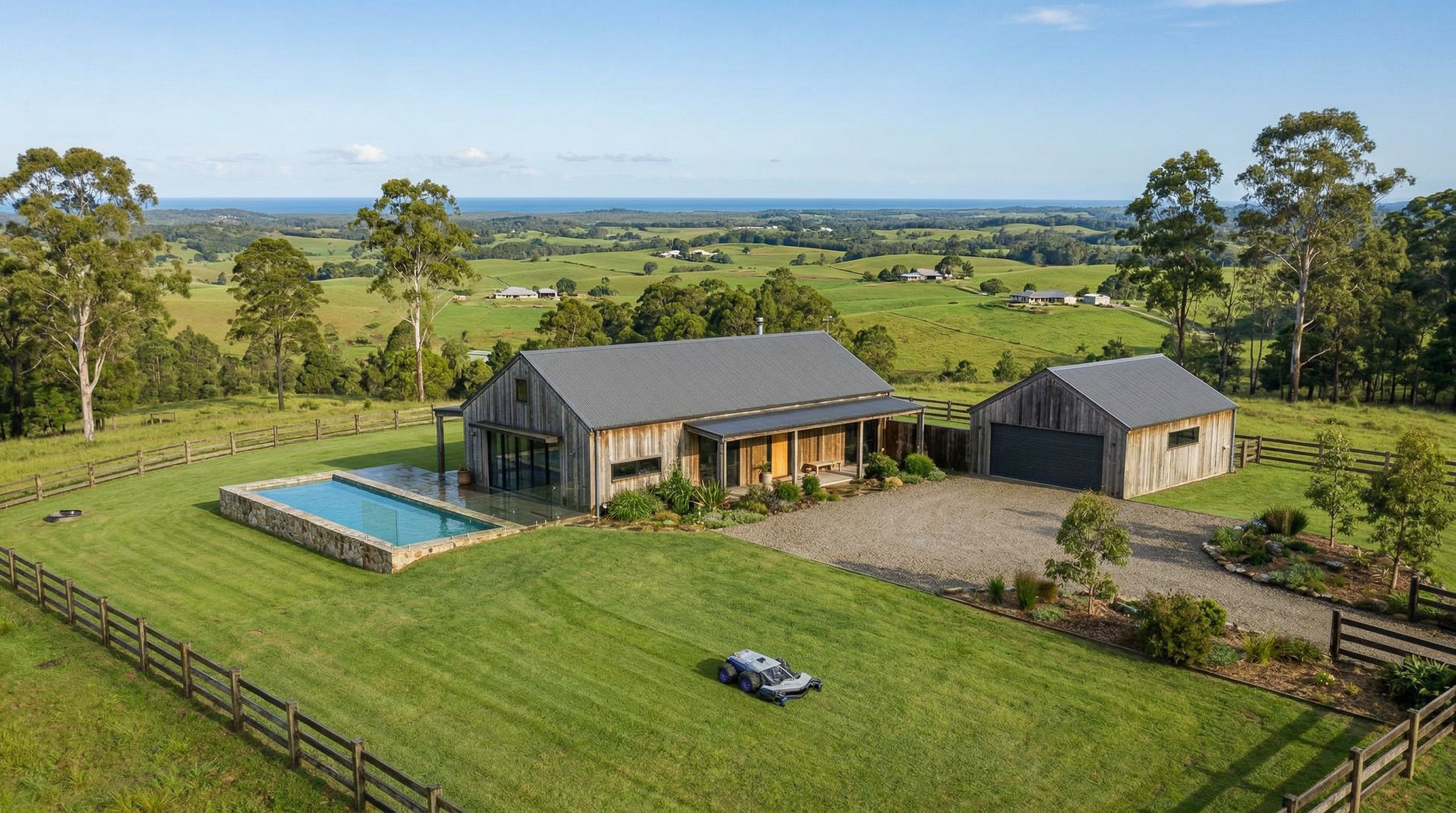 Pristine mowing stripes on a lifestyle acreage property in the Byron Bay hinterland